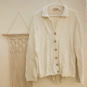 Vintage Liz Claiborne Cream Cable Knit Cardigan Sweater